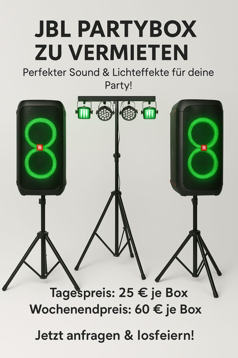 Zwei JBL-Partyboxen mit Lichteffekten