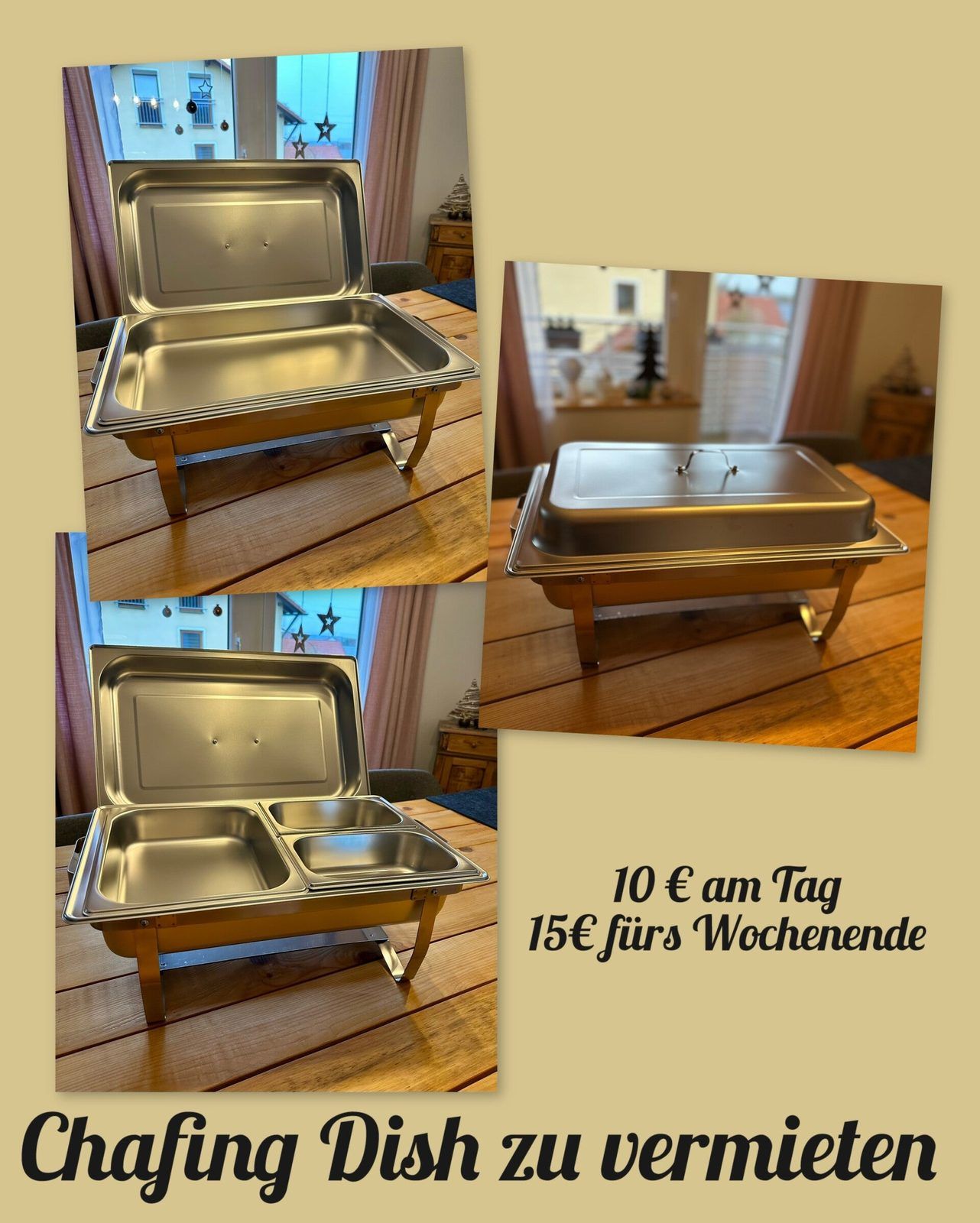 Chafing Dishes aus Edelstahl auf einem Buffettisch