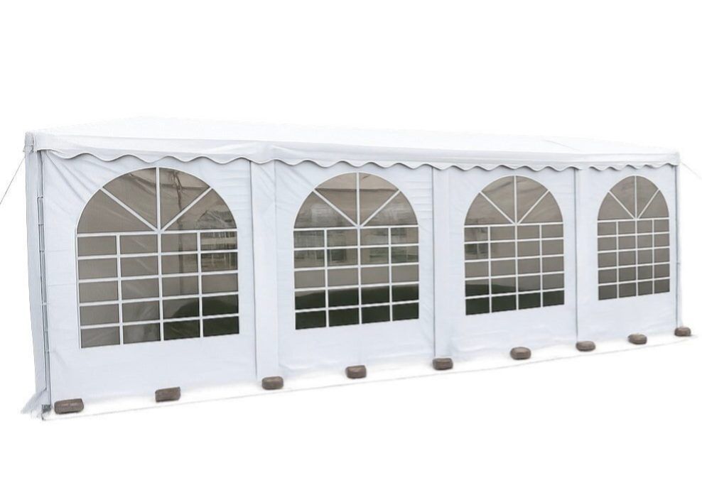 Weißes Partyzelt 5 × 8 Meter mit Rundbogenfenstern